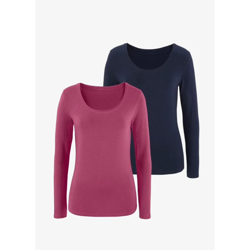 Shirt set – navy blue, bright pink, Vivance, sizes S–M and L–XL