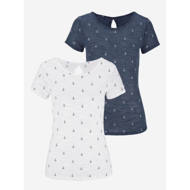 T-kreklu komplekts, zils-balts, Beach Time, izmēri XXS–S, S–M, XXL–XXXL