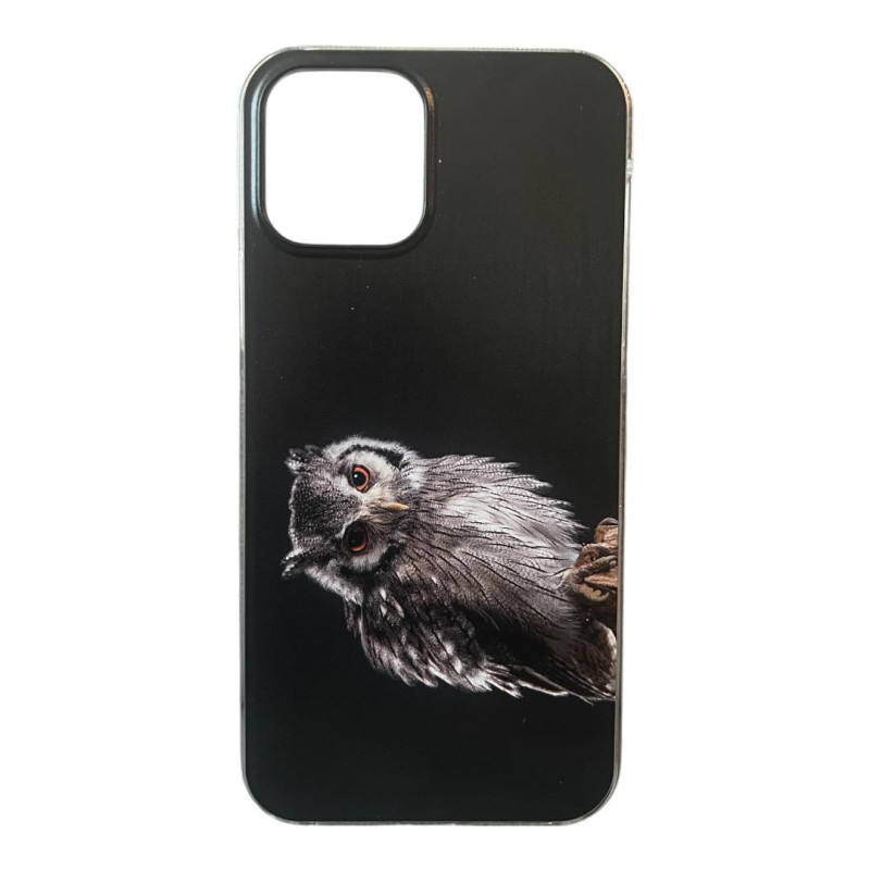 Phone case, cover for Apple iPhone 12 Pro, black with owl