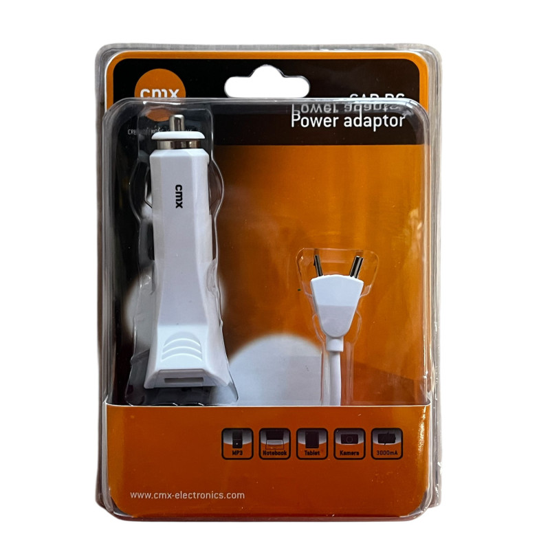 Универсальное автомобильное зарядное устройство Cmx USB 2 порта (12 В/3 А), 2xUSB-A, USB-Mini, USB-Micro, белое и черное