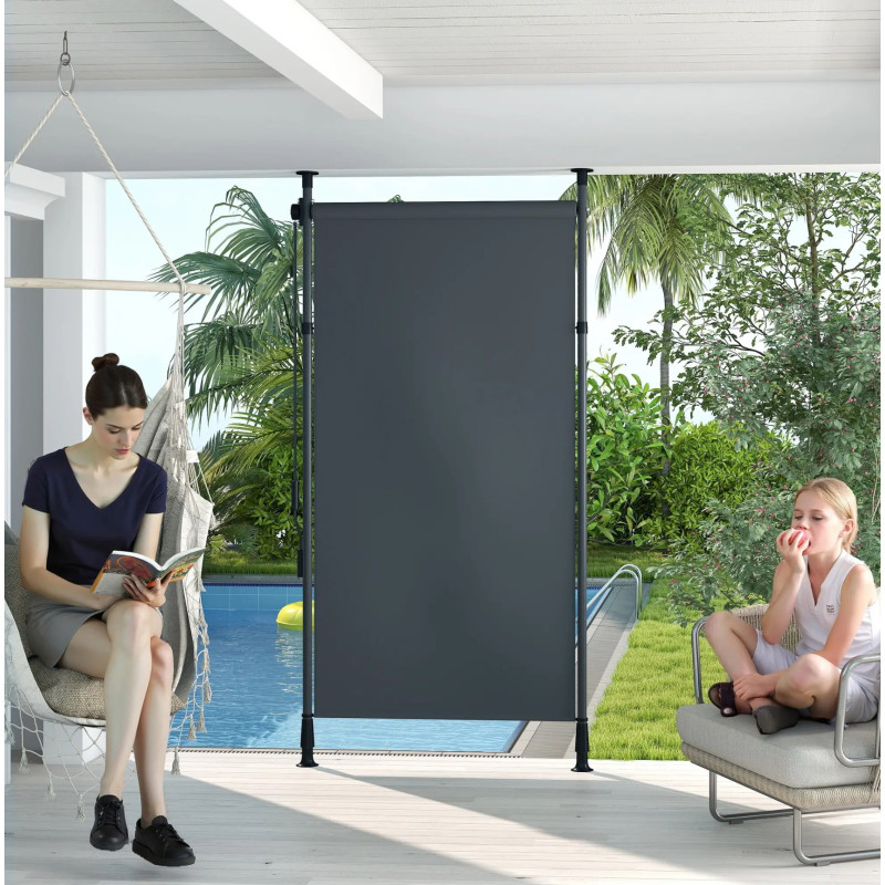 Outsunny Freestanding Awning, Patio Tent Wall, 1.5 x 2.2-3.1m, Dark Grey