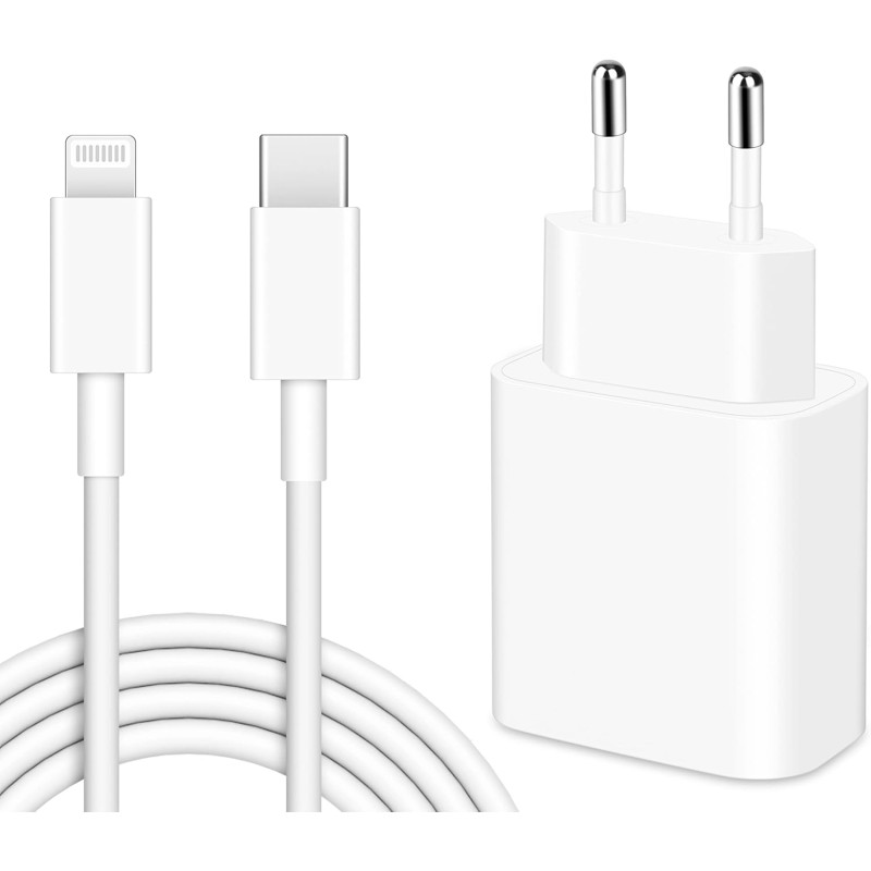 iPhone Lightning cable with USB Type-C connector and adapter, 2pcs, 2m, 20W fast charging