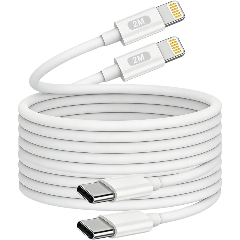 iPhone Lightning cable with USB Type-C connector and adapter, 2pcs, 2m, 20W fast charging